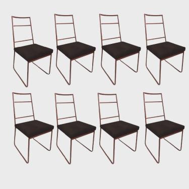 Imagem de Kit 08 Cadeiras Sala de Jantar Escritório Office Stark Industrial Ferro Bronze Suede Marrom - Ahz Móveis