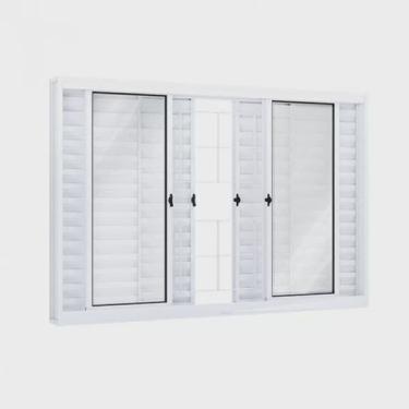 Imagem de Janela de Aço Veneziana de Correr 100x120cm 6 Folhas com Grade Quadrada Riobras