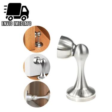 Imagem de Porta Trava Magnético Prendedor de Aço Cromado Inox Slim com Imã e fix