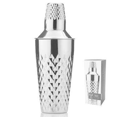 Imagem de Viski Conjunto de coqueteleira diamantada, 740 g de aço inoxidável facetado com coador
