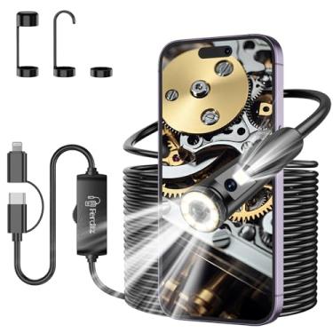 Imagem de Ferdiiz [Lente Dupla] Câmera Endoscópica Com Luz, Boroscópio Hd 1920P 8 Luzes Led Ajustáveis, Semi-Rígida De 32,8 Pés Endoscópio À Prova D'Água Ip67 7,9 Mm Para Ios E Android
