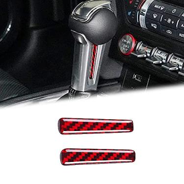 Imagem de BLAKAYA Compatível com adesivo de fibra de carbono acessórios de acabamento de alça de controle para Ford Mustang 2015 2016 2017 2018 2019 2020 (vermelho)