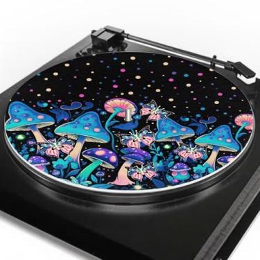 Imagem de GLENLCWE Prato para toca-discos de cogumelo com flor de lua, 30,5 cm, tapete antiestático, fonógrafo de borracha, toca-discos de vinil, acessórios para toca-discos