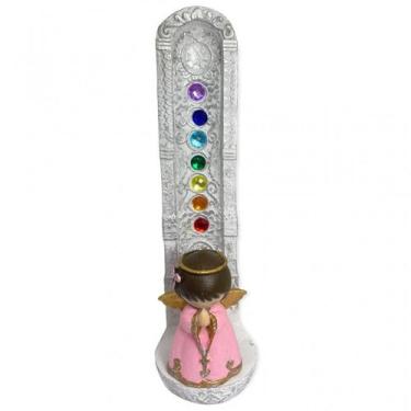 Imagem de Incensario 7 chakras branco vertical Anjinho rosa 22 cm - Lua Mística 