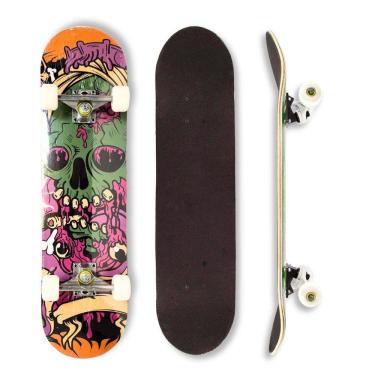 Imagem de Skate Montado Profissional Shape Caveira Com Trucks E Rodas