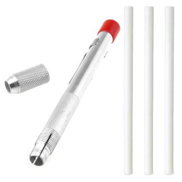 Imagem de MEETOOT 4 peças de porta-lápis de pedra-sabão, redondo, lápis de giz com 3 núcleos de substituição, para ferramentas de soldagem e canetas de marcação, faz marcas removíveis em metal, alumínio e peças