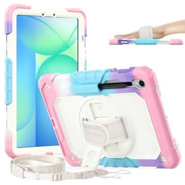 Imagem de Timecity Capa para Samsung Galaxy Tab S10 FE/ S9 FE 5G 10,9 polegadas/S9 11 polegadas - Capa protetora resistente com protetor de tela, suporte giratório, alça de ombro, suporte para caneta S |
