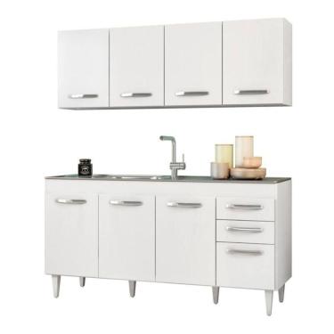 Imagem de Armário Aéreo Panamá E Balcão Gabinete De Pia 160cm áustria - Lumil Móveis Branco