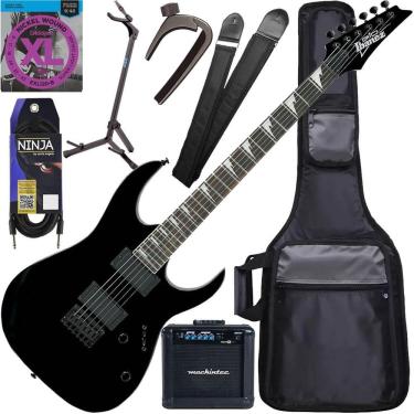 Imagem de Kit Guitarra Ibanez Grg121 Dx Hh Black Flat Bkf Gx04