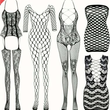 Imagem de KIT 5 PeÇas Body Renda e Rede Vazado ElaShopp, Preto