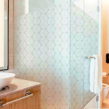 Imagem de Adesivo Para Vidro Box Banheiro Jateado Decorado Cubos Prova D'Agua - 