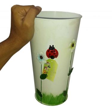 Imagem de Vaso Balde De Ferro Jardim Joaninha Flor Branco (Sybo-G8)