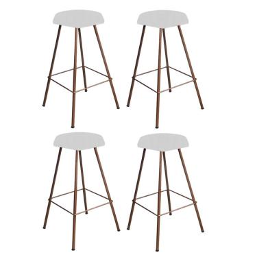 Imagem de Kit 04 Banqueta Alta Lari Eiffel Hexágono Bancada Bar Bistrô Ferro Bronze Branco - Amey Decor