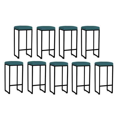 Imagem de Kit 09 Banqueta Alta Lara Para Churrasqueira Ferro Bronze Suede Azul Turquesa