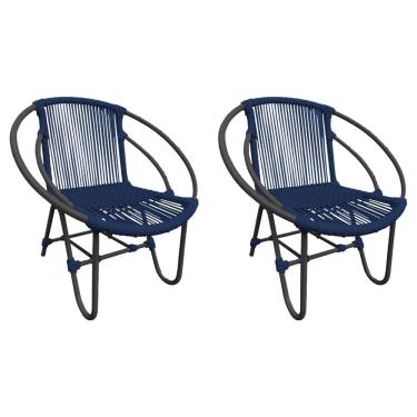 Imagem de Kit 2 Cadeiras Decorativa Julia Em Corda Náutica E Base Em Alumínio Preta- Azul Marinho - Cor: Azul