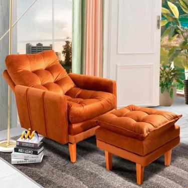 Imagem de Poltrona De Descanso Com Puff Veludo Laranja Veneza Shop Jm