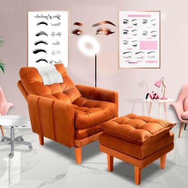Imagem de Poltrona Para Extensão De Cílios Com Puff Veludo Laranja Veneza Boutique Konforto