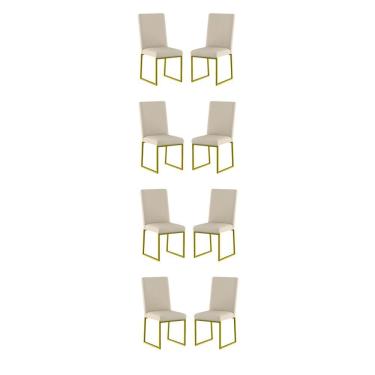 Imagem de Kit 8 Cadeiras Estofadas Base De Ferro Para Mesa De Jantar Bege