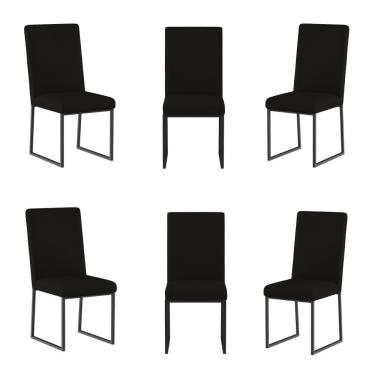 Imagem de Kit 6 Cadeiras Estofadas Base De Ferro Preta Para Mesa Jantar Preto
