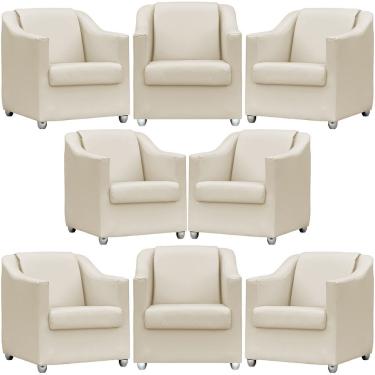 Imagem de Kit 8 Poltronas Mila Corino Cores Pé De Plástico Cromado - Bege Corino