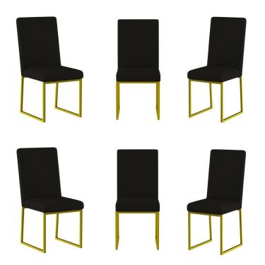 Imagem de Kit 6 Cadeiras Estofadas Base De Ferro Para Mesa De Jantar Preto