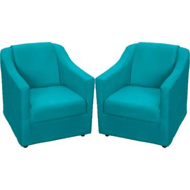 Imagem de Kit 2 Poltronas Mila Pé De Plástico Cromado - Azul-turquesa Suede
