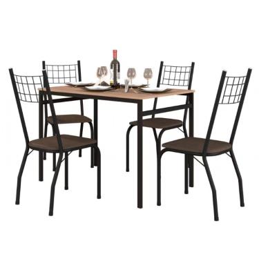 Imagem de Mesa De Jantar Retangular Fabone Sintra Com 4 Cadeiras Preto Fosco