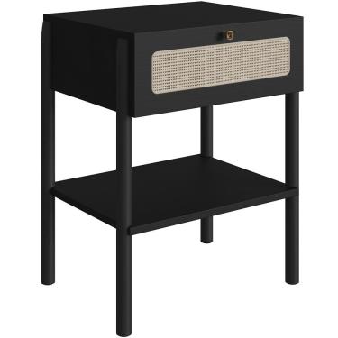 Imagem de Mesa De Cabeceira 01 Gaveta Com Telinha Pés Madeira Moss A03 Nero Preto