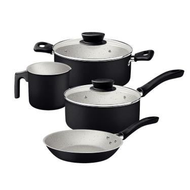 Imagem de Jogo De Panelas Tramontina Linz 4 Peças Em Aluminio Antiaderente Starflon Max Preto