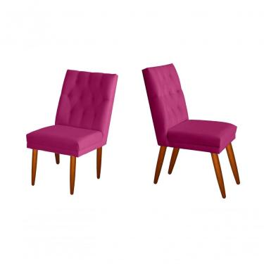Imagem de Jogo 02 Cadeiras De Jantar Estofada Cozinha Paris Suede Rosa Pink Eli Móveis