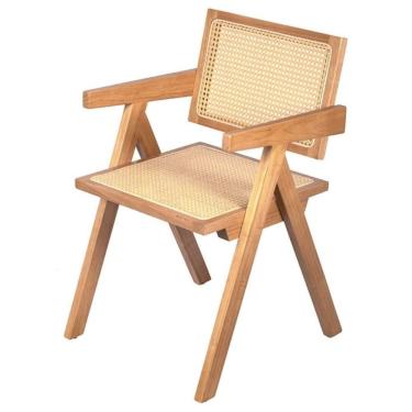 Imagem de Cadeira Com Braços Chandy Or Design 46 Cm (larg) Madeira Clara Assento E Encosto Palha Natural Bege