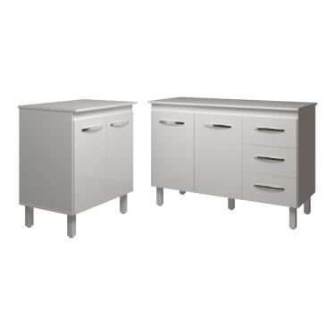 Imagem de Balcão Para Microondas Ou Forno Branco E Armário Bruna 118 Cm Cozinha Gabinete Branco Com Tampo Tampão Branco