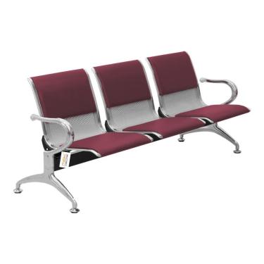 Imagem de Cadeira Longarina Com Est Cromada 3 Lugares Colors Vinho