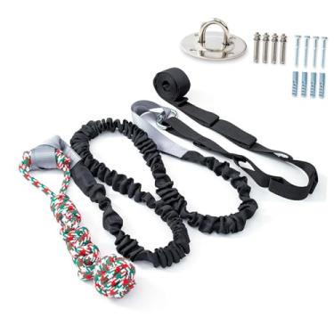 Imagem de Bothyi Brinquedo de corda elástica para atividades ao ar livre, brinquedo interativo de corda e mola para cães, para exercícios de brincadeiras de tédio, Preto
