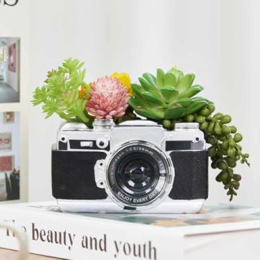 Imagem de KIKTOP Presente de planta decorativa para câmera – Vaso de suculentas para decoração de mesa para plantas de interior, câmera, prateleira de casa, decoração de escritório, vaso de flores pequeno com