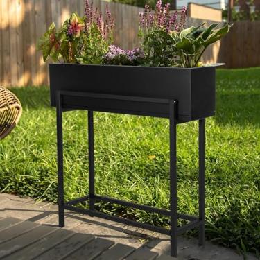 Imagem de Ilyapa Caixa de plantação elevada com pernas – Cama de jardim elevada de metal de 74 x 83 x 23 cm para jardim de ervas ao ar livre ou interno, plantas, pátio, varanda ou sala de estar