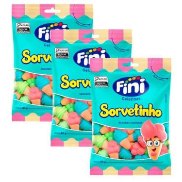 Imagem de Kit 3 Bala de Gelatina Fini Sorvetinho Sabores Sortidos 90g