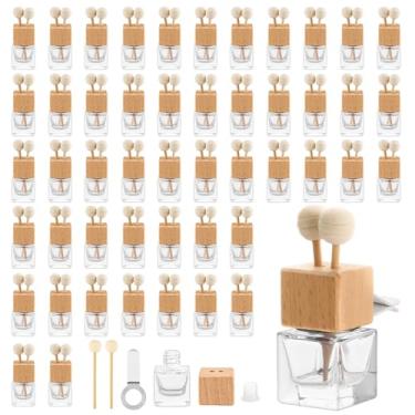 Imagem de Furnido Pacote Com 50 Unidades, Difusor De Perfume Para Carro, Vidro Transparente 8 Ml, Frascos Óleo Essencial Vazios, Saída Ventilação, Ornamento Automotivo Grosso Tampas Madeira, Bastão Fragrância