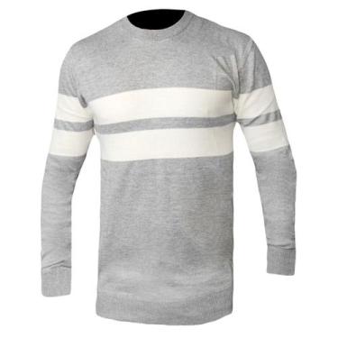 Imagem de Suéter Masculino Gola Redonda Poliamida Blusa Frio Listrado - Klizz, C
