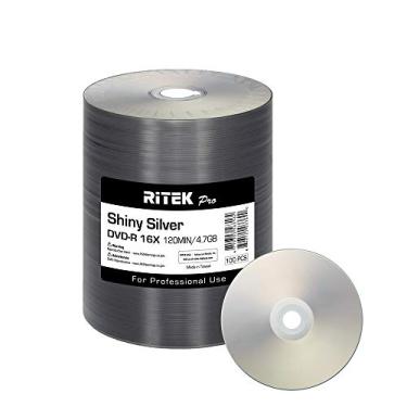 Imagem de Ritek Pro Pacote Com 100 Dvds (Nível Profissional) 16X 4,7 Gb Azo Dye (Médio Mxl Rg04) Laca Prateada Brilhante, Serigrafia, Mídia Em Branco, Disco Gravável