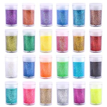 Imagem de Glitter para resina, 24 cores de lantejoulas finas em pó, glitter artesanal para artes de copo de geleca, glitter cosmético para rosto, cabelo, corpo e unhas (8 g)