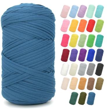 Imagem de Camiseta de 400 g para crochê, camiseta azul jeans, tecido elástico grosso, fio de crochê para iniciantes, crochê, bolsa de tricô à mão, cesta, porta-copos, artesanato faça você mesmo/decoração de
