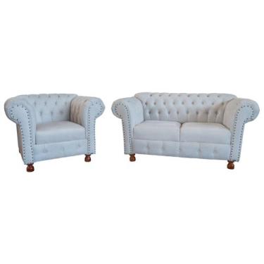 Imagem de Uma Namoradeira + Uma Poltrona Luis XV Chesterfield Capitone - Suede N