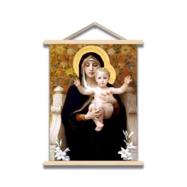 Imagem de Pôster suspenso de madeira William Adolphe Bouguereau - Pôster A Madonna dos Lírios - Arte de parede em tela religiosa - Quarto Escritório Sala de Estar Decoração de Casa
