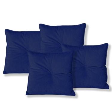 Imagem de Kit 4 Almofadas Quadradas Tina Com Botão Central 50x50 Cm Boucle 7 Decor Azul Marinho
