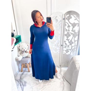 Imagem de Vestido Bicolor Com Capuz - modanascimento, Azul marinho com vermelho,