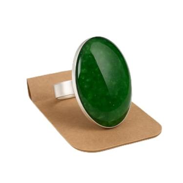 Imagem de Anel Oval com Pedra Preta em Resina Quartzo Verde, Ajustável, Banho de Prata, Design Minimalista