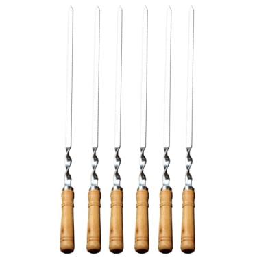 Imagem de Bohany Espetos Para Grelha | Espetos de Churrasco Reutilizáveis para Jardim - 6 Peças Reutilizáveis De Aço Inoxidável Longos E Planos Para Espetar Carne E Cozinhar Legumes Ao Ar Livre Para Camarão E
