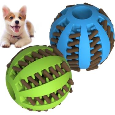 Imagem de Happy U.S Bola de brinquedo de petisco para cães, brinquedo de limpeza de dentes de cachorro, brinquedos interativos para cães (1 verde + 1 azul) pacote com 2