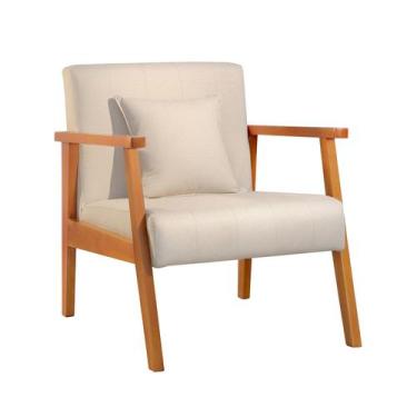 Imagem de Poltrona 01 Lugar Com Almofada Braço Madeira Milena - Due Decor, Linho